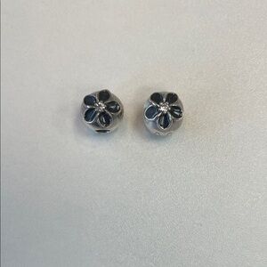 Pandora Silver and Black Flower clip ons